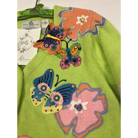VTG NEW DESIGN OPTIONS CARDIGAN SWEATER MEDIUM BUTTERFLIES & FLOWERS NWT! - Picture 4 of 14